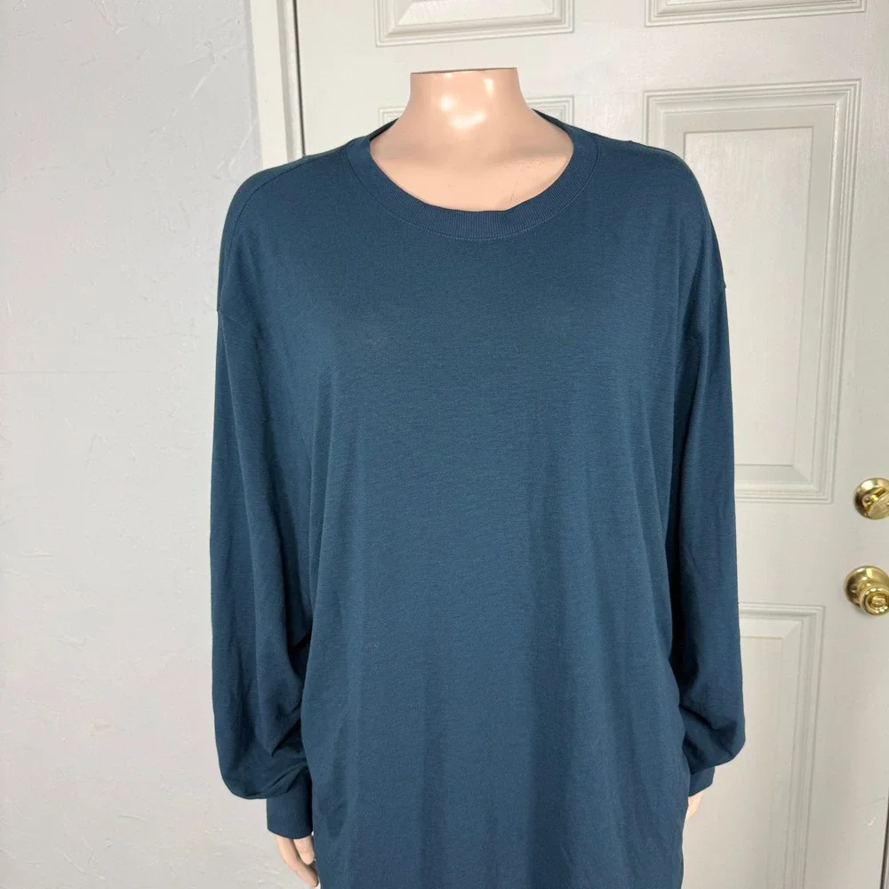 Nike One Women's Shirt XL Teal Long Sleeve Crew neck Relaxed FN2817 Knit W3-14